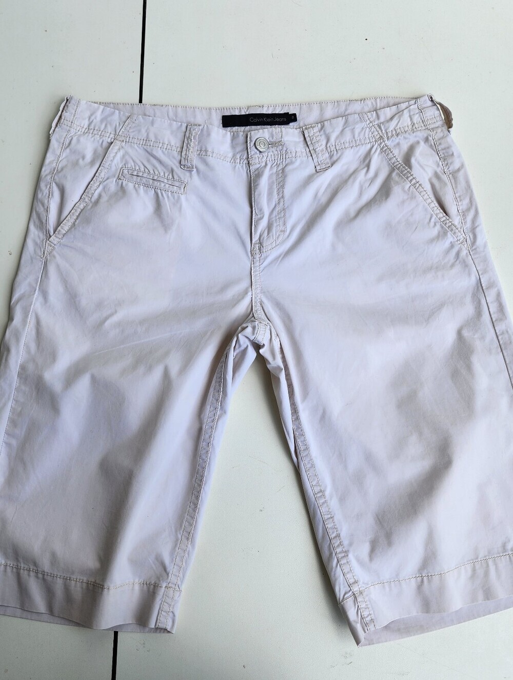 Womens Calvin Klein Jeans Khaki Chino Beige 100% Cotton Shorts Size 8